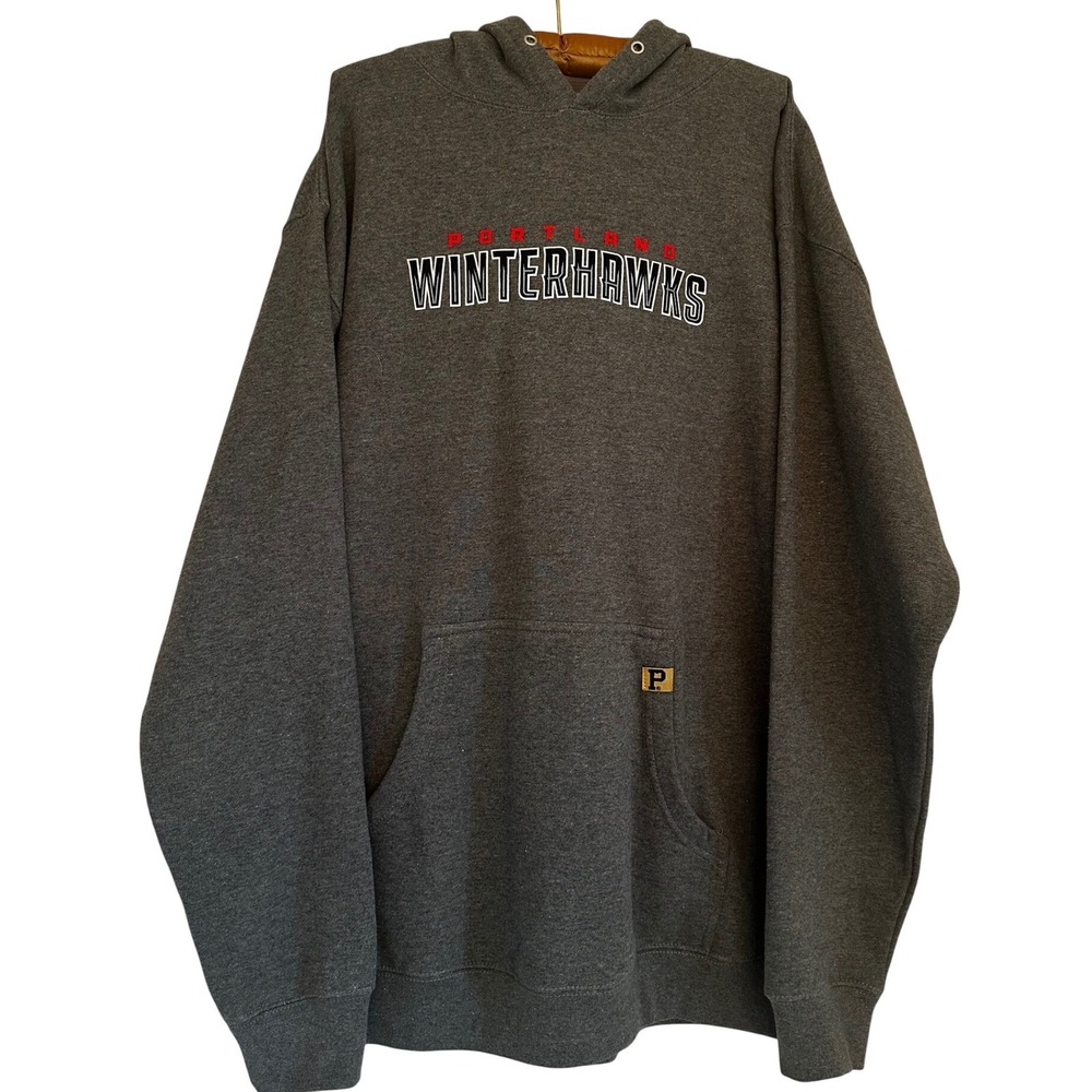 Portland Gear Winterhawks Hoodie Gray Graphic Sweatshirt L Oversized WHL Hockey‎